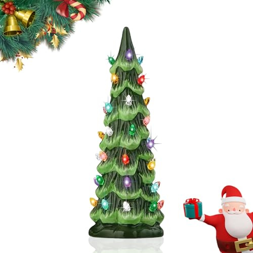 Árboles de Navidad de Mesa Retro Pintados a Mano, Adornos navideños Vintage con Luces, árbol de Navidad Iluminado con Luces precursoras, Coloridos Mini árboles LED para el hogar y Oficina
