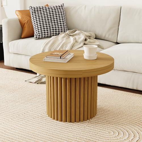 Caldion Beistelltische Runder Tisch Nachttisch modern Couchtisch rund Wohnzimmertisch Kleiner Tisch Runder Beistelltisch Natürliche Holzfarbe für das Wohnzimmer Schlafzimmer 60x60x41cm