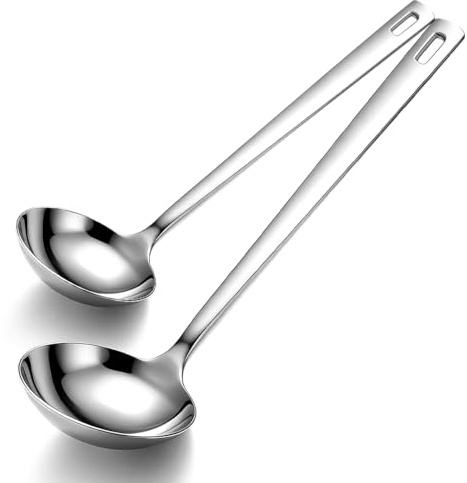 Kyraton Soup Ladle Set of 2, 30cm & 24.5cm Stainless Steel Cooking Ladles, Ergonomic One-Piece Serving Spoons for Home Kitchen, Dishwasher Safe for Soup, Sauce, Noodles, Daily Cooking