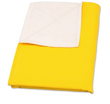 KraftKids Babydecke in weiße Punkte auf Gelb, Kuscheldecke 70 cm x 100 cm, Fleecedecke mit Liebe handgefertigt in der EU