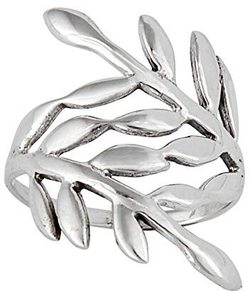 Silverly Frauen .925 Sterling Silber Blatt Rebe Laurel Ast Zweig Pflanze offenes Band Ring
