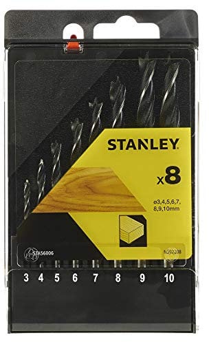 STANLEY STA56006-QZ 8 Piece Bradpoint Wood Drill Bit Set, Includes 3mm, 4mm, 5mm, 6mm, 7mm, 8mm, 9mm, 10mm