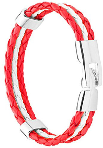 Piersando Armband Armreif geflochten Leder Fahne Motiv Fussball EM & WM Fanartikel Land Flagge Ärmel Schmuck Damen oder Herren Türkei 19cm