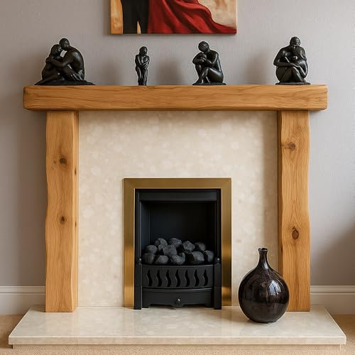 Celtic Timber Solid French Oak Air-Dried Fireplace Mantle Surround Beam w Character Knots & Wood Grain - Handcrafted Rustic Fireplace Surround Living Room & Home Decor 6''x6''x4Ft Upstands 5''x5''x3Ft