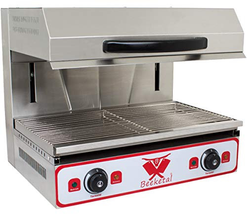 Beeketal 'BWB-3' Profi Lift Salamander Grill Überbackgerät aus Edelstahl mit Temperatureinstellung (30-290 °C), Heizelement höhenverstellbar bis max. ca. 210 mm, inkl. Gitterrost und Krümelfach