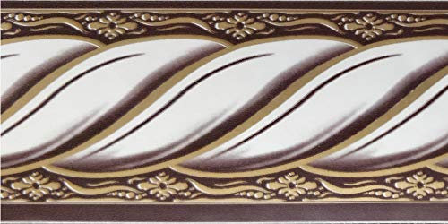 Dundee Deco BD5015 Abstrakte Tapeten Bordüre, viktorianisches Weißgold, Mauve Seil, Tapetenbordüre Retro-Design, Rolle 10 m x 5 cm, selbstklebend