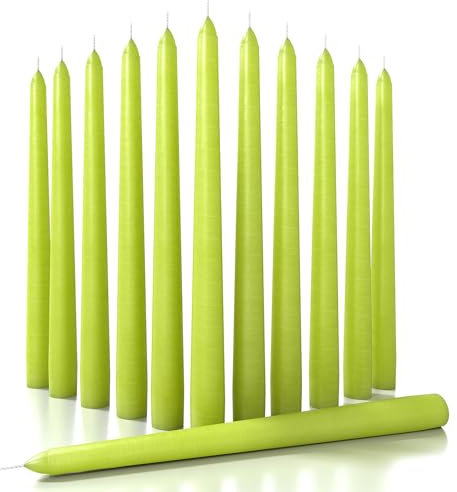 CANDWAX 25 cm Taper Candles Set of 12 - Dripless Tapered Candles Unscented Candle Sticks - Long Dinner Candles Perfect as Christmas Candles Long Burning - Olive Candles