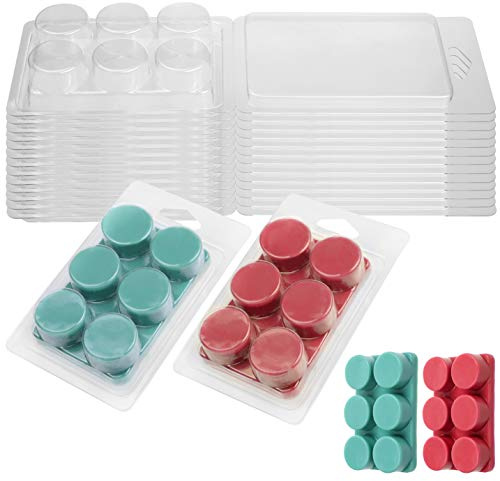 MILIVIXAY Wachsschmelzbehälter, 6 Mulden, transparent, leere Kunststoff-Schmelzformen, 25 Packungen, runde Muscheln für Torten, Wachsschmelzen