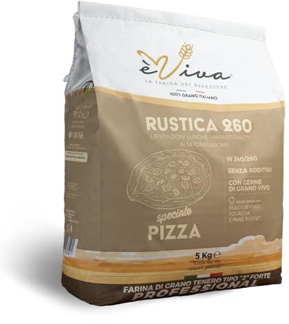 Agricola Piano – Rustica 260 | Farina di Grano Tenero Tipo 2 Forte kg 5, con Germe di Grano Vivo, Farina Italiana 100%, Senza Additivi, Professionale, Ideale per Pizza, Pane, Focaccia, Panini, Dolci