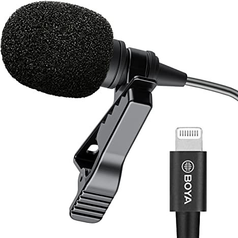 Boya BY-M2 Universal Lavalier Mikrofon Clip-on Digital Omnidirektionales Mikrofon mit abnehmbarem Lightning Kabel für iOS Geräte, Smartphones und Kameras