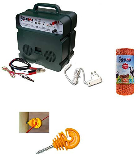 Clôture Électrique Kit Complet: 1 Electrificateur B12 Double Alimentation 12 V / 220 V + 1 Fil 250 MT 2.2 Mm² + 100 pcs Isolateur pour Piquets en BOIS - Clôture Électrifiée pour Chevaux Sangliers