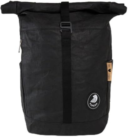 Papero ® Rucksack aus Kraft- Papier | YETI | Ultra minimalistisch Herren Damen, robust & wasserfest, vegan und nachhaltig FSC Zertifiziert | als Daypack, Rolltop, Laptopfach für Uni (schwarz)
