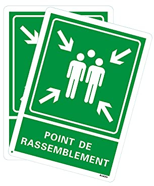 Andchi 2 pièces Point de Rassemblement Panneau Étanche et Anti-rouille Signe Métallique en Aluminium de 350 x 250 mm