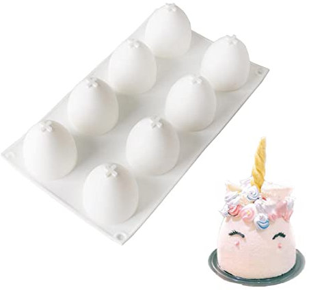 dragon-ordinary Ostereier Eier Silikonform Ostereier Schokoladenform Ostereier Silikonform Kuchen Schokolade Zur Herstellung Von Mousse,Pudding,Gelee,Osterei,Seife,Eiform,8-Fach Backform, Weiß