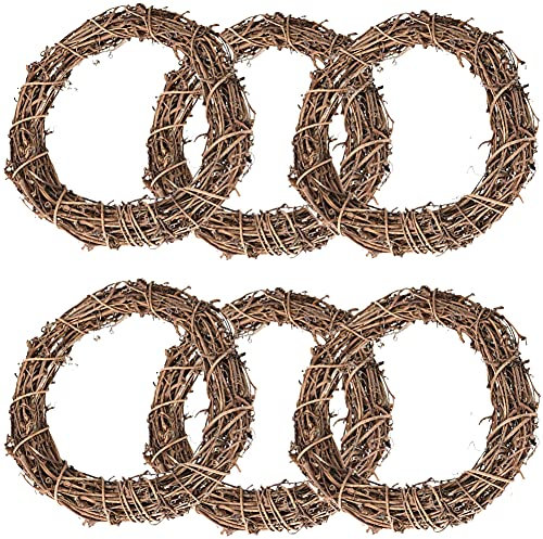 6PCS Guirnalda de Mimbre Natural Seco para el Hogar Corona De Ratán Guirnalda De Árbol Colgante Festival para Manualidades Puerta Ventana Decoración Colgante De Navidad 15 cm