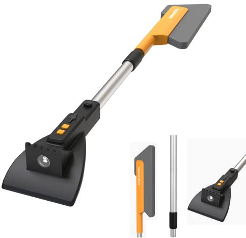 Kwak's 3 in1 Auto Eiskratzer,Eiskratzer Auto mit Besen,Schneebesen Abnehmbarer Skalierbar Eisschaber Mit LED Lichter