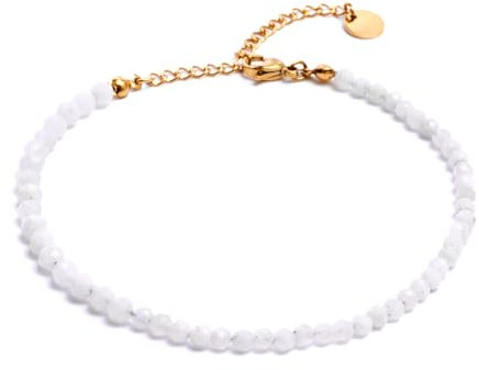 BERGERLIN Mondstein Fußkette grau - facettiertes, graues Fußkettchen - Gold - XS-S