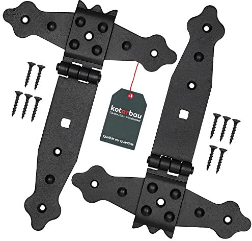 KOTARBAU® 2er Set Kreuzgehänge Schwarz 150 mm Ladenband Scharnier Schwarz Band Torbeschlag Holzverbindung Werfgehänge Pulverbeschichtet Türscharnier Aussen Tor Scharniere Torbänder