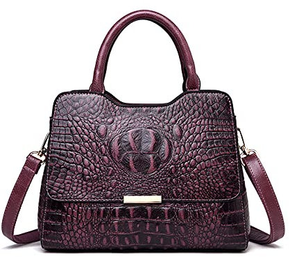 NICOLE & DORIS Damen Handtaschen Retro Krokodilmuster Schultertasche Designer Frauen Umhängetasche PU Leder Shopper Tote Tasche mit Abnehmbarem Schulterriemen Lila