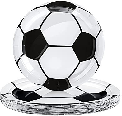 Football Party Paper Plates 9inch for Boys,16P Black White Football Soccer Paper Plates,Football Tableware Dinner Plates for Kids Sports Game,World Cup 2022,Football Birthday Party Decoration Supplies