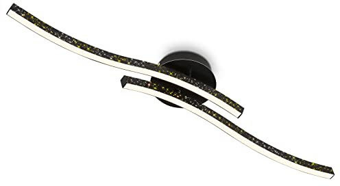 BRILONER Leuchten - LED Deckenleuchte mit Glitzereffekt, warmweiße Farbtemperatur, geschwungene Deckenlampe LED, Wohnzimmerlampe, Schwarz, 805x140x100 mm