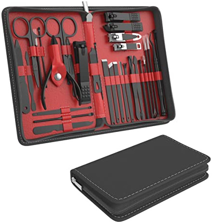 Cater Manicure Nail Clippers Kit - Nail Grooming Set, 31Pcs Stainless Steel Manicure and Pedicure Nail Kit, Nail Care Tools with Luxurious Travel Case (Red)