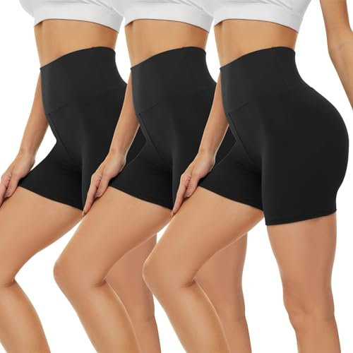 Gayhay 3er Pack Radlerhosen Damen Kurze Leggings Sport Shorts Sommer Hotpants Boxershorts unter Kleid Hoher Taille Schwarze*3,L-XL