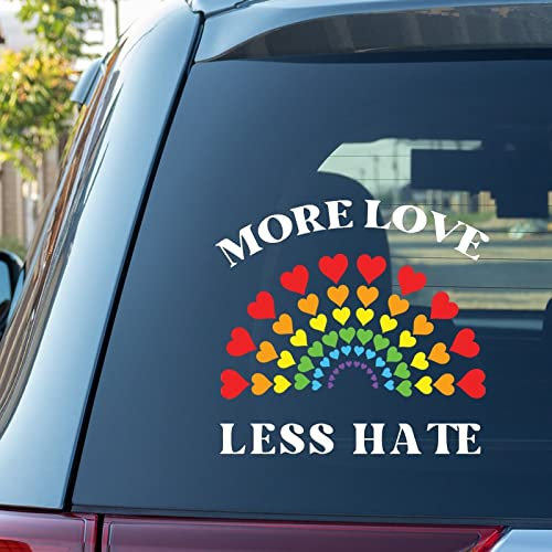 LGBTQ Regenbogen-Aufkleber für Auto More Love Less Hate Rainbow Heart Autoaufkleber Fensteraufkleber Personalisierte Vinyl-Aufkleber gestanzte Aufkleber Lustige Laptop-Aufkleber Stoßstangen-Aufkleber