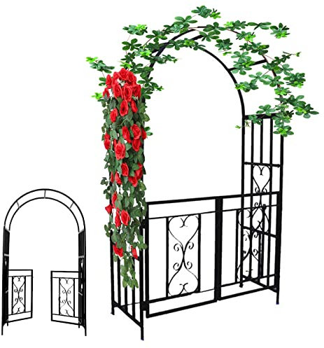 Metall Rankhilfe Freistehend Rosenbogen Verzinkt Garten Torbogen 210x114x52cm Pflanzen Rankgitter Mit Tor Für Eingangstür Im Freien