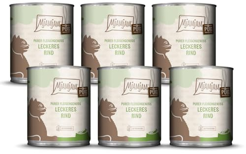 MjAMjAM - Premium Nassfutter für Katzen - purer Fleischgenuss - leckeres Rind pur 800g, 6er Pack (6 x 800g), naturbelassen mit extra viel Fleisch