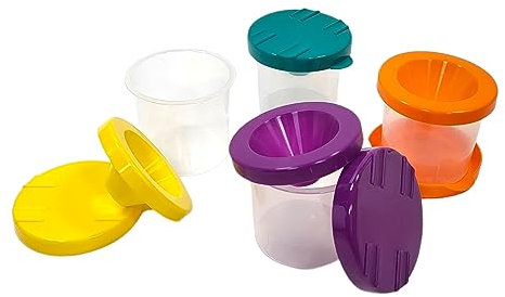 BUSDUGA 4358 4er Set Pinselbecher mit Trichter und Auslaufschutz, Wasserbehälter Mal-und Kunstwerkzeug, farblich Sortiert