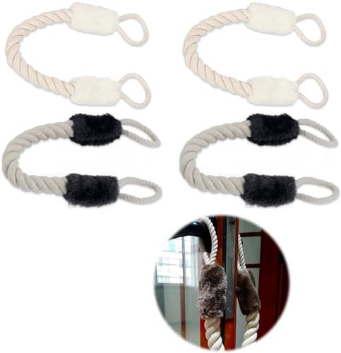 SPORWAY Lot de 4 butées de porte Poignée : cordon de porte anti-pincement enfants 60 cm, butée de porte en coton pour animaux de compagnie et enfants Protection des doigts pour éviter de claquer la
