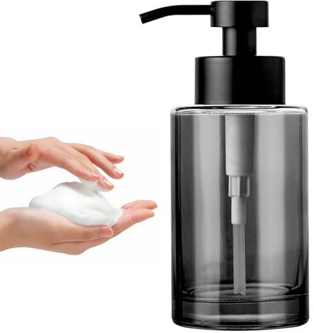 Enra, Schaumseifenspender, 350 ml, schwarzer Seifenspender aus dickem Glas für Badezimmer und Küche mit Edelstahlpumpe