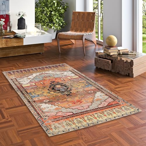 Pergamon Kurzflor Designer Teppich Modern Vintage Orient Muster | Wohnzimmer, Esszimmer, Flur und Diele | Pflegeleicht