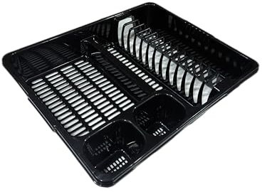 STL Plastic Dish Drying Rack with Drainer Tray - 13 Plate Capacity - 5 Color Options - Washing up rack - Kitchen Organizer (Black)