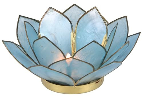 GURU SHOP Lotus Teelicht Muschel 14x6 cm - Himmelblau, Teelichthalter & Kerzenhalter