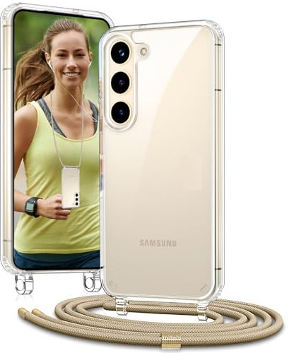 Vaykwo Coque avec Cordon pour Samsung Galaxy S24 6,2'', Coque avec Collier Réglable pour Samsung Galaxy S24 6,2'', Protection Complète Transparente avec Tour de Cou, Or