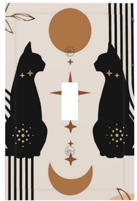 Niedliche Lichtschalterplatten, abstrakt, schwarz, Boho, Mond, Katze, einzelner Kippschalter, Steckdosenabdeckungen, dekorative elektrische Wandplatte, Steckdosenschalterplatte, Dekoration