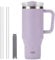 Coffee Cup Travel Mug with Handle, 40oz Tumbler with Lockable Lid, Stainless Steel Vacuum Insulated Water Bottle with Straw, Leakproof & Portable Travel Cup for Hot and Cold Drinks (Lilac Purple)