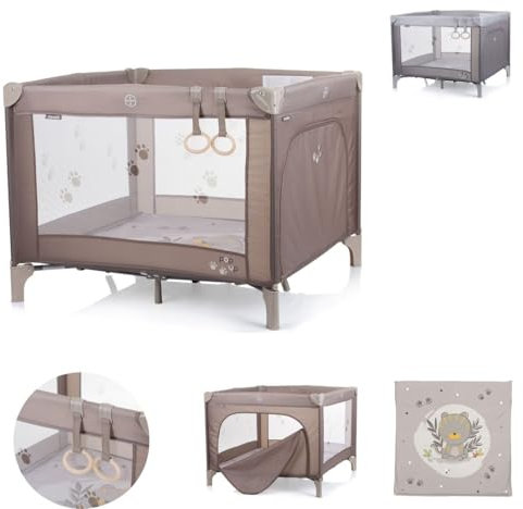 Chioplino Laufstall Pop-up Reisebett faltbar, Matratze Tragetasche Seiteneingang, Farben:hellbraun