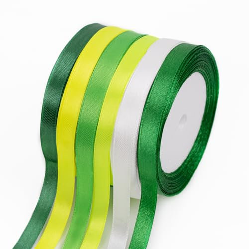 Fyshird Green Satin Ribbon for Gift Wrapping 10mm x 22m Curling Ribbon Dark Green Ribbon Fabric Polyester Thin Ribbons for Crafting DIY Bows Cake Wedding Party Decorations Christmas
