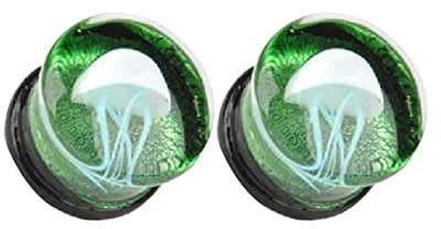 BCughia Glas Flesh Tunnel 16mm Ohr Plug Damen Grün Runde Form Tunnel Set, 2 Stück