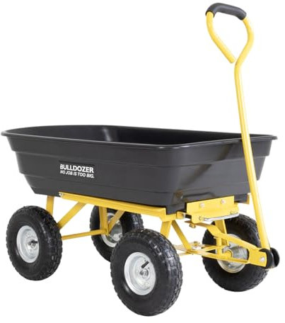 Bulldozer PRO 200kg Load Capacity Garden Dump Trolley Cart Heavy Duty, Polyethylene Tub, 75 Litre Loading Capacity, Pneumatic Tyres, Easy Tip Tray, Soft Grip Handles, Independent Axels (95x52cm)