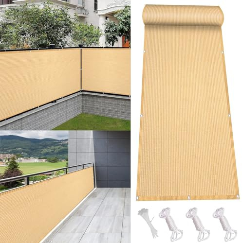 Recinzione Copertura per Balcone Giardino 115 x 600 cm Protezione UV Telo Frangivento da Esterno Copri Ringhiera Balcone con Fascetta per Recinzione, Giardino, Giallo sabbia