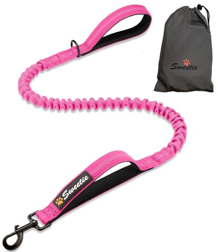 Sweetie Bungee Dog Lead - Pink Shock Absorbing Leash that Softens Pulls & Stops – Neoprene Padded Loop & Traffic Handles for Extra Comfort - Reflective for Safer Night Walking