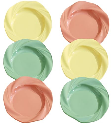 NOZVYCI Lot de 6 assiettes à dessert réutilisables en plastique - Assiettes de pique-nique - Convient pour les enfants et les adultes - Rose + jaune + vert