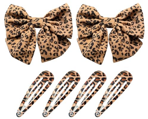 Lot de 6 pinces à cheveux léopard - Grandes pinces à cheveux - Petites barrettes à cheveux romantiques - Nœuds à cheveux français - Pinces à cheveux décoratives - Épingles à cheveux pour la