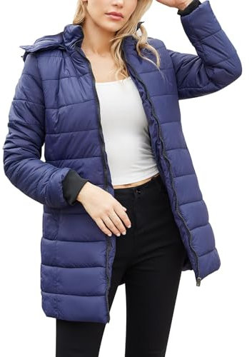 FUPODD Daunenmantel Damen Mit Kapuze Winterjacke Damen Warm Gefüttert Steppjacke Damen Outdoor Wintermantel Damen Lang Daunenjacke Frauen Zipper Mantel Damen Winter Puffer Skijacke Dicke Steppmantel