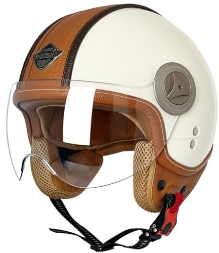 Casque Moto Face Ouverte Homologué ECE 3/4 Demi-Casque Moto Casque Coupe-Vent Homme Et Femme Vintage Style avec Visière Casque Jet Moto pour Scooter Cruiser Chopper 1,XXL:63-64CM