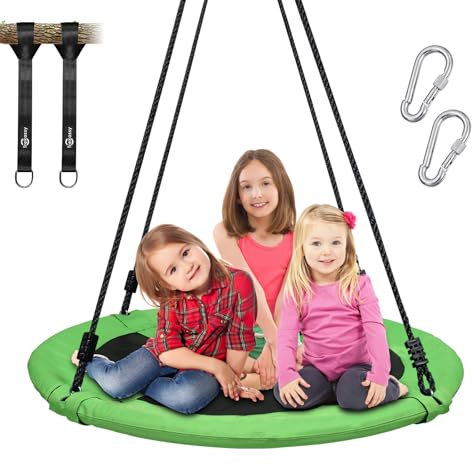 Trekassy 317 kg Columpio de Jardín para Niños, Diámetro Grande 101.6 cm, Asiento Redondo de Textilene, Fácil Instalación y Plegable, Incluye Cinturón para árbol de 3 M